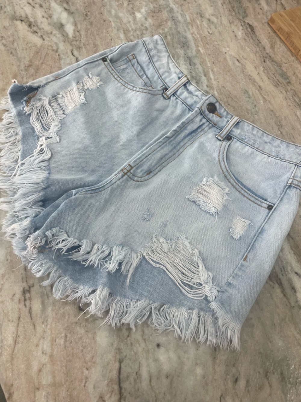 Forever 21 Light Wash Distressed Denim Shorts